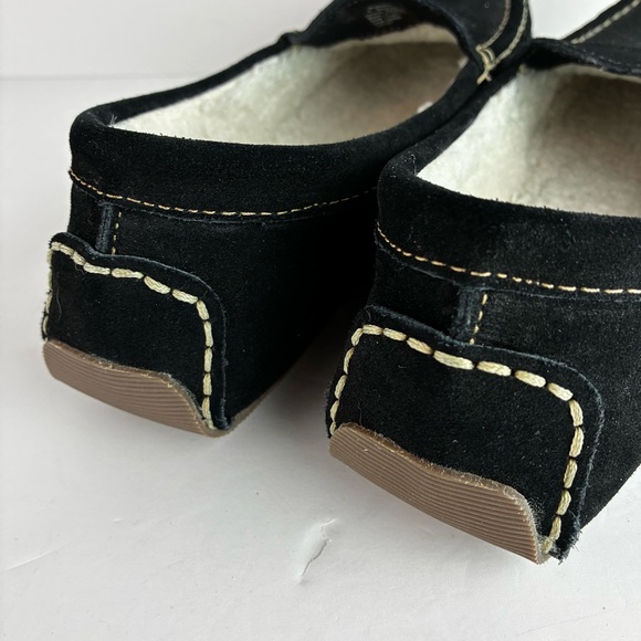 L.L. Bean Black Suede Leather Fleece-Lined Slippers Moccasins NWOT - Picture 3 of 7